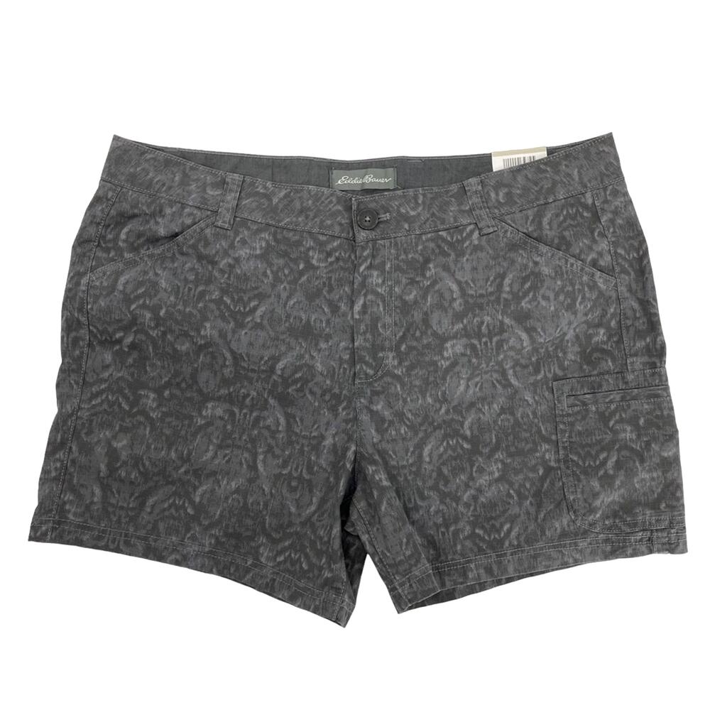 NWT Eddie Bauer Slightly Curvy Gray Pattern Shorts Mid Rise Size 18 Hiking